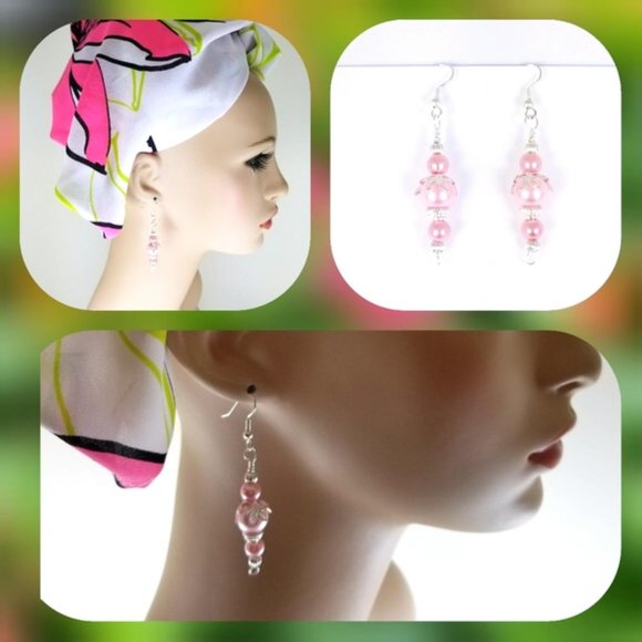 2 Inch Pink and Rose Dainty Pierced Earrings NEW - Picture 5 of 6